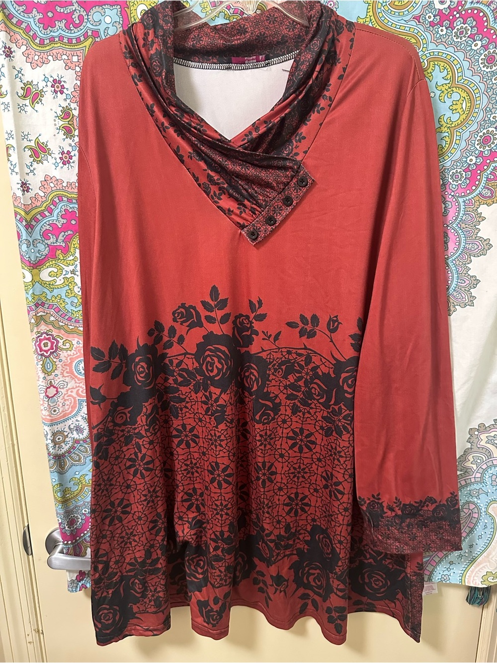 Women’s Long Sleeve Red Floral Tunic Top